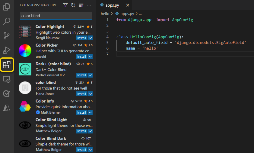 Visual Studio Marketplace in VS Code UI