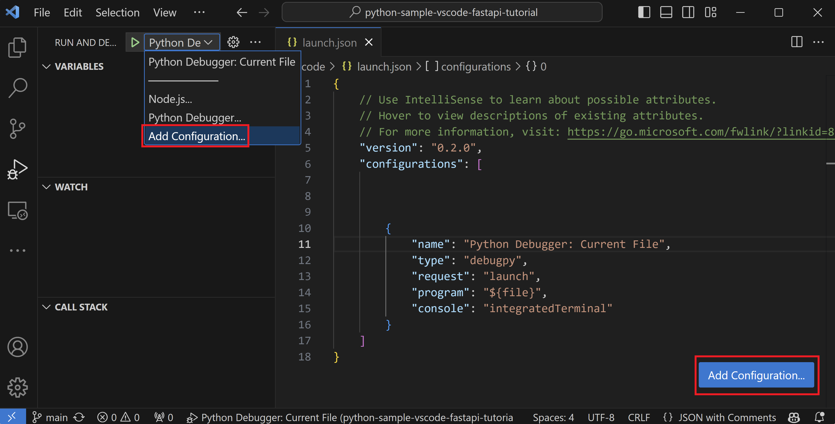 Adding a new Python debugging configuration