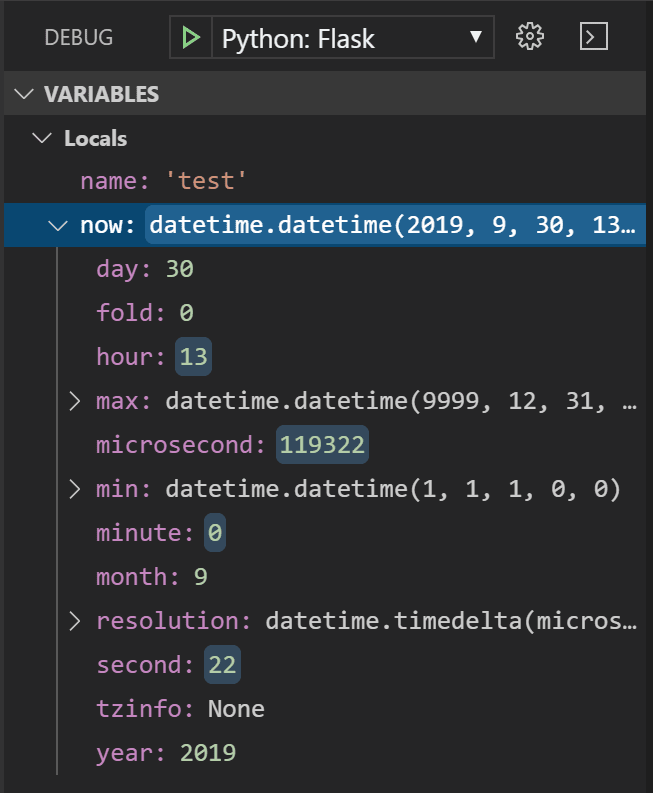 Flask tutorial: local variables and arguments in VS Code during debugging