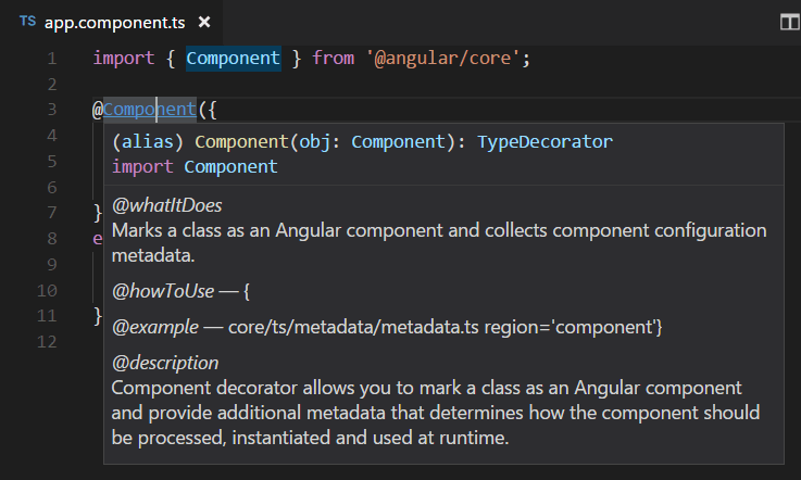 angular decorator hover