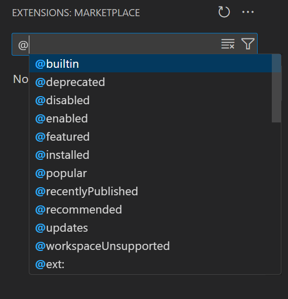 intellisense on extension search filters