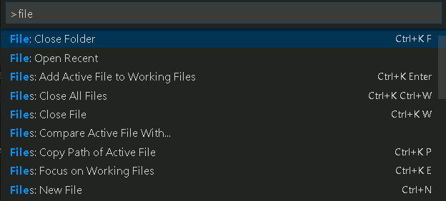 Key bindings for commands are displayed at the end of the command palette entry