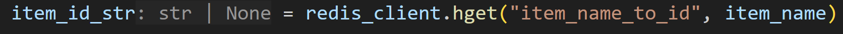 Variable type hint displayed next to the item_id_str variable