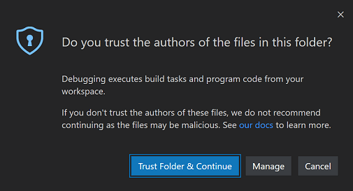 Workspace Trust Restricted Mode debugging dialog