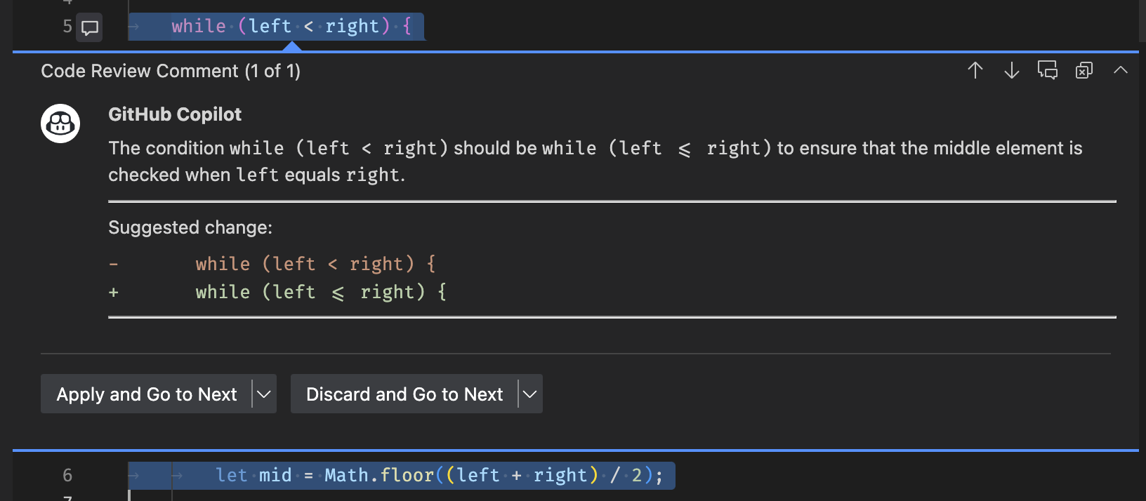 Screenshot showing a comment reviewing a code selection