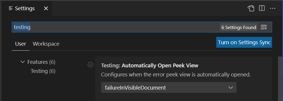 Testing settings in the Settings editor