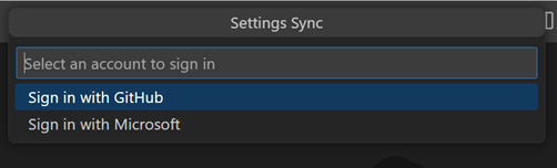 Screenshot of the Settings Sync Quick Pick to choose an account type.