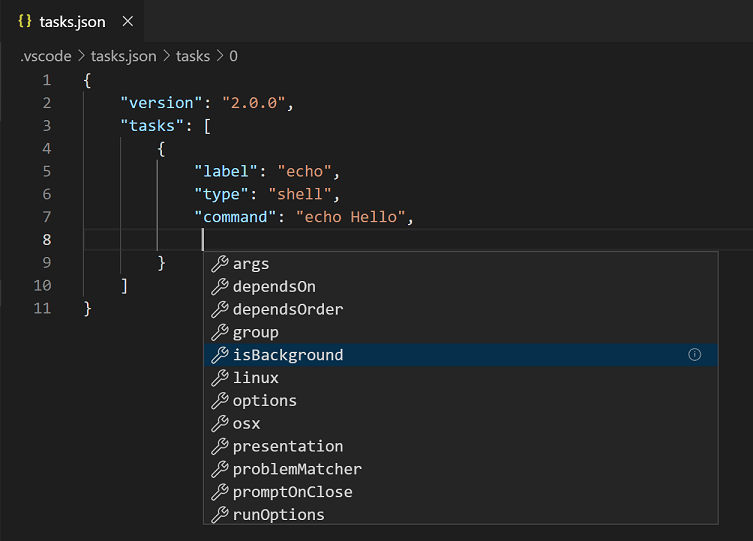 tasks.json IntelliSense