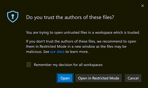 Untrusted files dialog