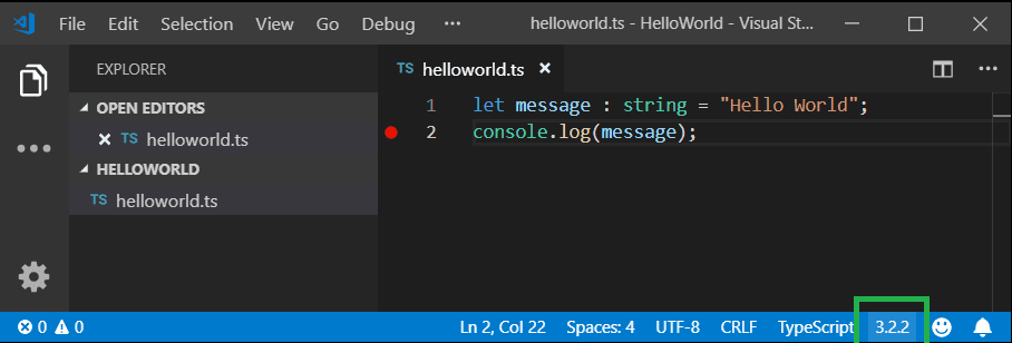 TypeScript version displayed in the Status Bar